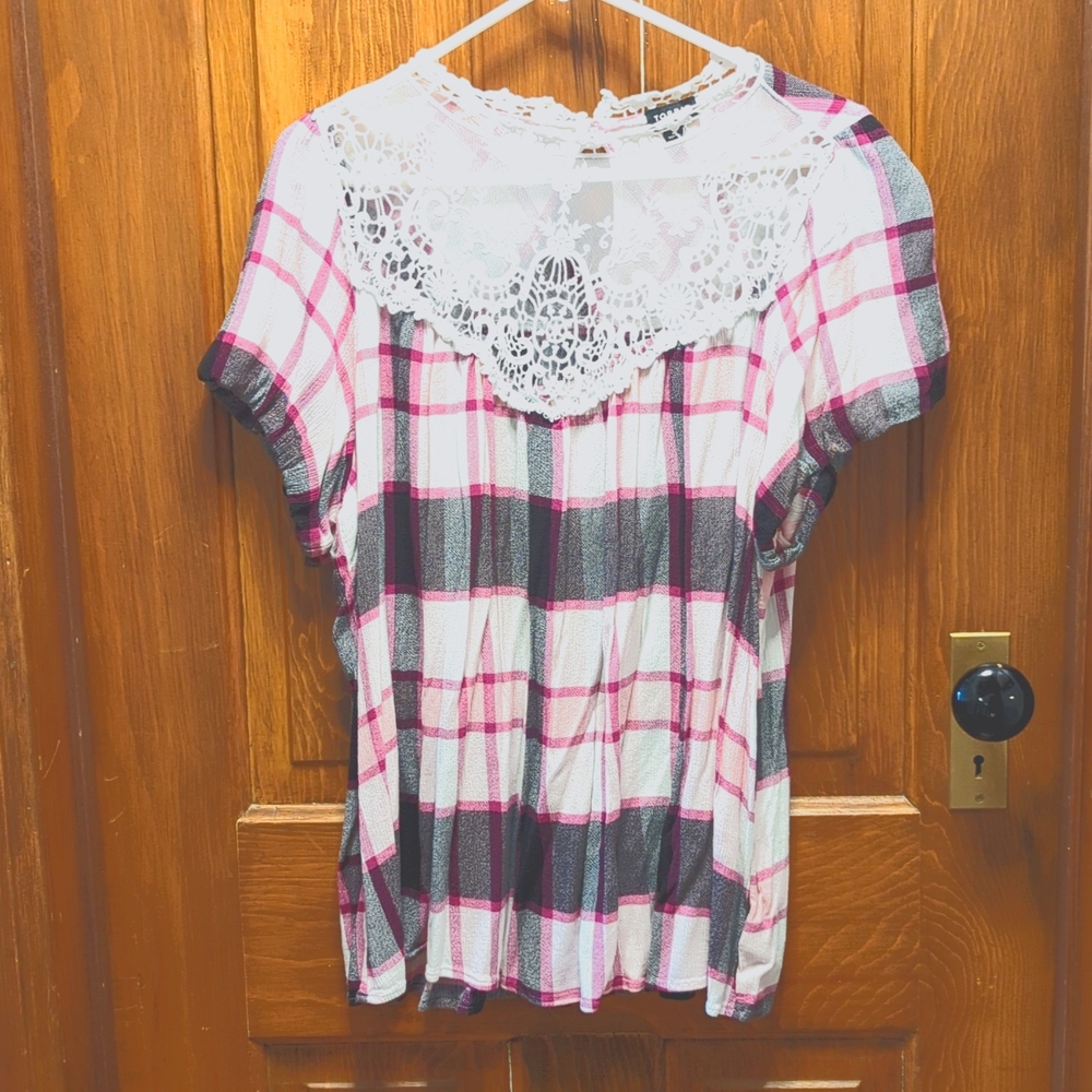 Torrid Pink Black White Plaid Tunic with Lace Accents SZ 2